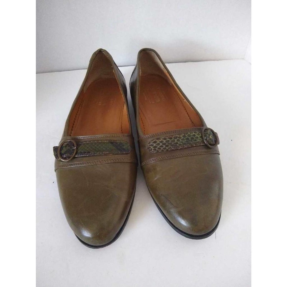 Fernando Strap Snakeskin Print Green Loafer - Women Loafer Flat Shoes Italy 9.5
